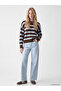 Brown Striped Oversize Women's Knitwear Sweater - 2