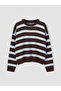 Brown Striped Oversize Women's Knitwear Sweater - 5