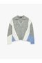 Color Blocked Off-Shoulder Long Sleeve Polo Neck Knitwear Oversize Sweater - 3