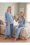 New Season Indigo Muslin Fabric Double-Breasted Breastfeeding Compatible Design Long Sleeve 100% Cotton Maternity Pajama Set - 4
