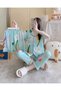 Women’s Satin Style Pajamas Set, Cute Cartoon Printed Short Sleeve Shirt with Collar and Buttons, Matching Full Length Trousers, Soft Comfortable Nightwear, Lightweight Loungewear for Sle - 4