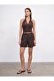 72764 100% Linen Belted Shorts-Brown - 4