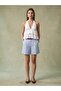 72764 100% Linen Belted Shorts-Blue