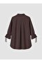 Brown Poplin Women's Shirt with Tie at the Sleeve Cuff - 6