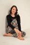 Women's Modal Long Sleeve Black Pajama Set, Combed Cotton Modal Pajama Set, 50% Cotton 50% Modal - 2