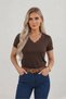Women's V-Neck Short Sleeve Body Viscose Lace Embroidered Body T-Shirt - 5