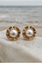 Gold Framed Pearl Detailed Round Form Earrings - 2