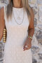 Cream Crew Neck Lined Lace Dress - 4