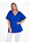 Plus Size V-Neck Cotton Blouse with Lace Detail on Sleeves - 8