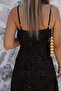 Coffee Color Thin Strap Dress with Glitter Detail - 5