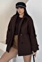 Women's Belted Cashmere Trench Coat Jacket Stand Collar Double Button Oversize Coat - 7