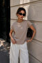 Women's Beige Pearl Accessory Detailed Short Sleeve Viscose Blouse - 4