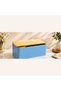 Metal Bread Box with Bamboo Cutting Board Lid, Blue Ventilation Holes, 2-in-1 Lid & Board, Countertop Storage, Large Capacity, Kitchen Organiser - 2