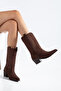Brown Suede Western Cowboy Brown Sole Mid-Height Boots - 2