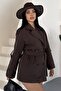 Women's Belted Linen Trench Coat Double-Breasted Buttoned Lined Seasonal Oversize Trench Jacket - 3
