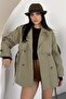 Women's Belted Linen Trench Coat Double-Breasted Buttoned Lined Seasonal Oversize Trench Jacket - 4