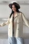 Women's Belted Linen Trench Coat Double-Breasted Buttoned Lined Seasonal Oversize Trench Jacket - 7