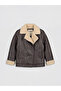 Ozmarka New Season Brown Fur Collared Girls' Slim Coat