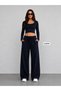 Triple Black Grey Navy Blue Cotton Sweatpants - Wide Cut with Pockets and Laces - 4
