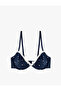 Lace Detailed Underwire Non-Padded Polka Dot Patterned Viscose Bra