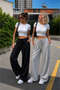 Double Track Pants Black Gray Loose Legs - 3