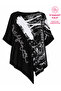 Plus Size Stone Embellished Asymmetrical Cut Graphic Patterned Loose Women's Blouse - 2