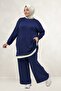 67070 Plus Size Garni Detailed Modal Pants Suit - Indigo - 4