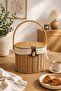 Lavi̇n Oval Wicker Picnic Basket with Lid, Handle, Fabric Lining, Multi-Purpose Organizer, Decorative Basket - 3