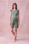 Maternity Modal Cotton Laurel Green Ruffle Detailed Short Sleeve Crew Neck Culotte Leg Jumpsuit Tatum