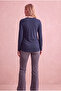 Maternity Viscose Navy Blue Long Sleeve Choker Collar Blouse with Inner Undershirt and Breastfeeding Feature Melanie - 5