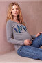 Maternity Viscose Blended Gray Long Sleeve Wide Collar Printed T-Shirt Jessica - 3
