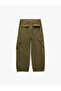 Comfortable Fit, Lace-Up Waist, Buttoned, Cargo Pocket, Gabardine Cotton Balloon Trousers - 2