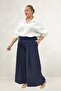 69020 Plus Size Double Skirt Trousers with Elastic Waist - Navy Blue