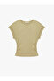 Drawstring Fabric Crew Neck Cap Sleeve T-Shirt