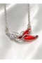 Steel Necklace with Koi Fish Figure and Red and White Stone Zircon Detail
