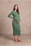 Maternity Ribana Dark Green Long Sleeve Boat Neck Baby Overlock Stitching Detailed Dress Sierra