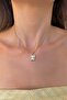 Gold Pearlescent Rectangular Framed Steel Necklace
