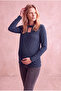 Maternity Viscose Navy Blue Long Sleeve Choker Collar Blouse with Inner Undershirt and Breastfeeding Feature Melanie