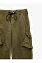 Comfortable Fit, Lace-Up Waist, Buttoned, Cargo Pocket, Gabardine Cotton Balloon Trousers - 3
