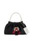 Black Satin Crystal Glass Stone Design, Handmade Pearl Handle Bag, for Evening Dresses, Daily Use, Events, Celebrations..86