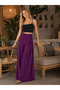 Women's Black High Waist Closed Slit Detailed Modal Fabric Palazzo Trousers - 3