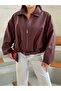 Women's Ovarsize Leather Jacket Ovarsize Relax Fit Leather Jacket with Zipper and Belt Detail - 2