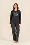 Mother & Daughter Long Sleeve Navy Blue Pajama Set, 100% Cotton, Mother and Child Pajamas Sold Separately (Socks Included) - 2