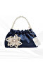 Dark Blue Satin Crystal Glass Stone Design, Handmade Pearl Handle Foldable Bag, for Evening Dresses, Daily Use, Events, Celebrations..43