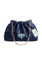 Dark Blue Satin Royale Series Handmade Custom Design Drawstring Bag with Chain Handle, for Evening Dresses, Weddings, Engagements, Celebrations, Events, Casual Use.. 30