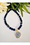 Navy Blue Natural Stone 10 mm Vintage Necklace 46 cm - 4