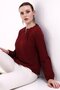 Women's Casual Draped Collar Detailed Burgundy Stylish Blouse - 2