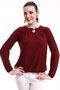 Women's Casual Draped Collar Detailed Burgundy Stylish Blouse - 3