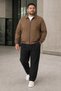 Men's Brown, Large Size, Stand Collar, Zippered, Lined, Seasonal Bomber Jacket - 6