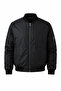 Men's Black Bomber Jacket with College Collar, Zipper, Sleeve Pockets, Ribbed Seasonal Jacket